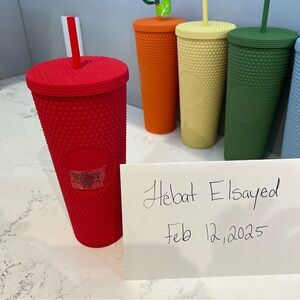 Mexico Red plastic cold CUP RED SOFT TOUCH BLING 24 OZ studded.